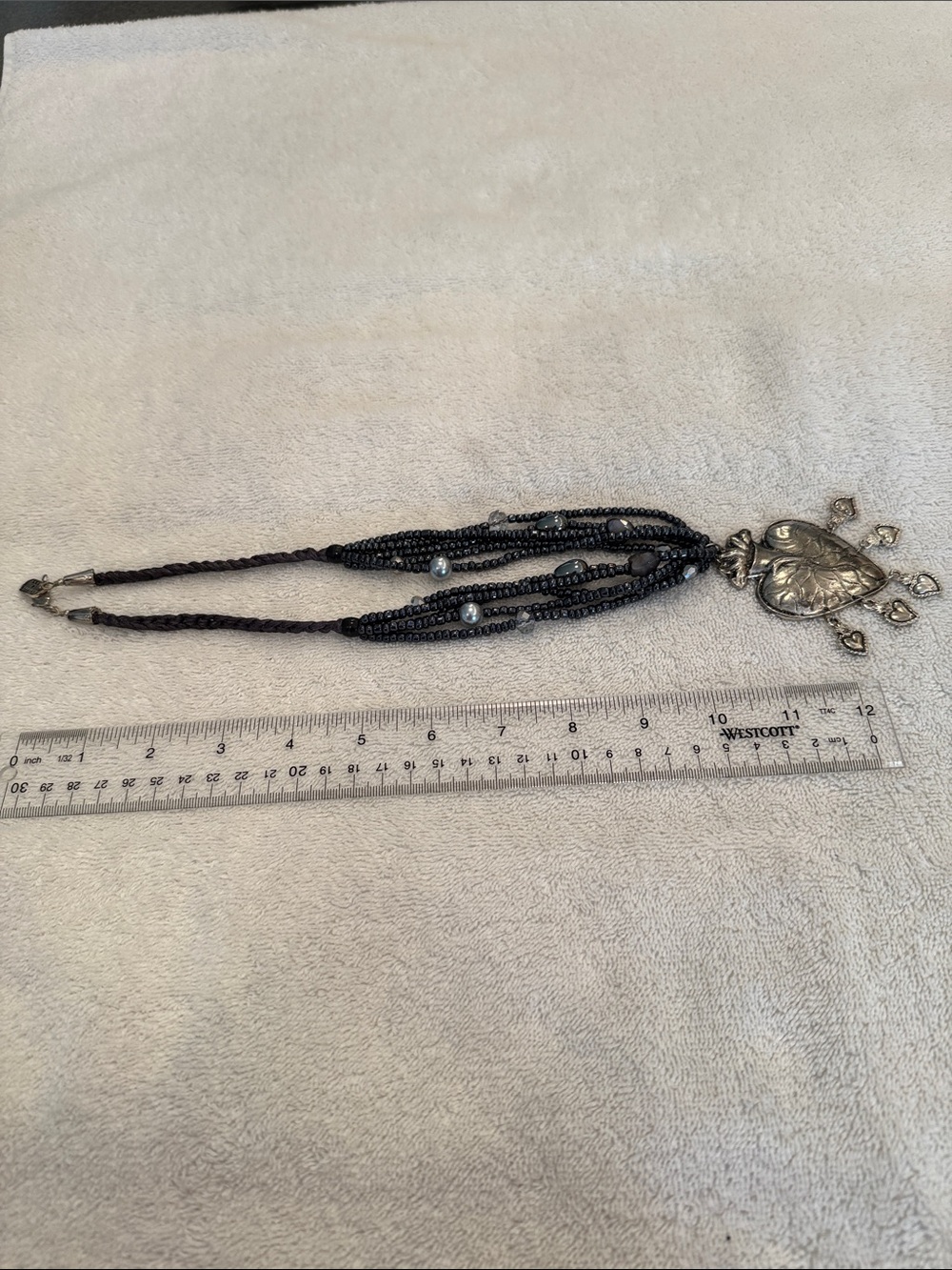 Black & Silver Beaded Mexican Sacred Heart Necklace - Picture 4 of 5
